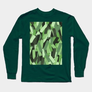 Painted Style Green Camo in Smudgy Brush Stroke Stripes Long Sleeve T-Shirt